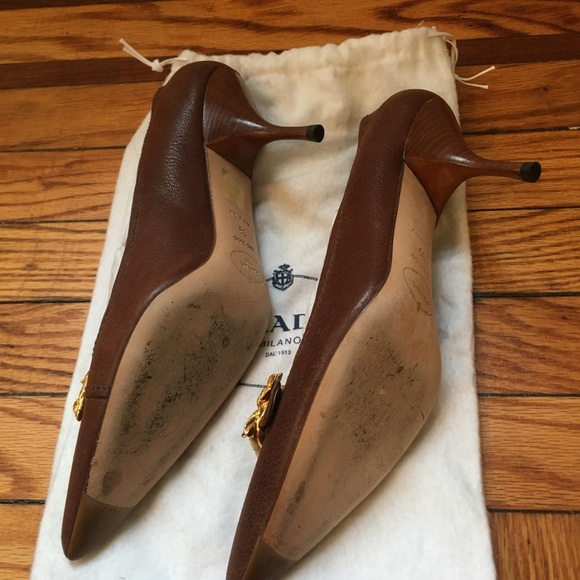 Brown Prada Pumps with Snake Buckles - Picture 2 of 4